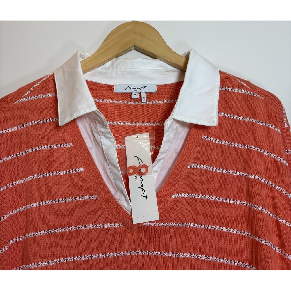 NWT Foxcroft Dana Textured Stripe Combo Sweater Coral Layered Look 3X Spring Top